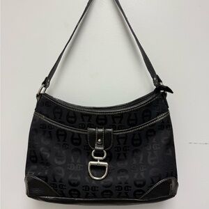 Black Etienne Aigner Shoulder Bag with Signature Pattern